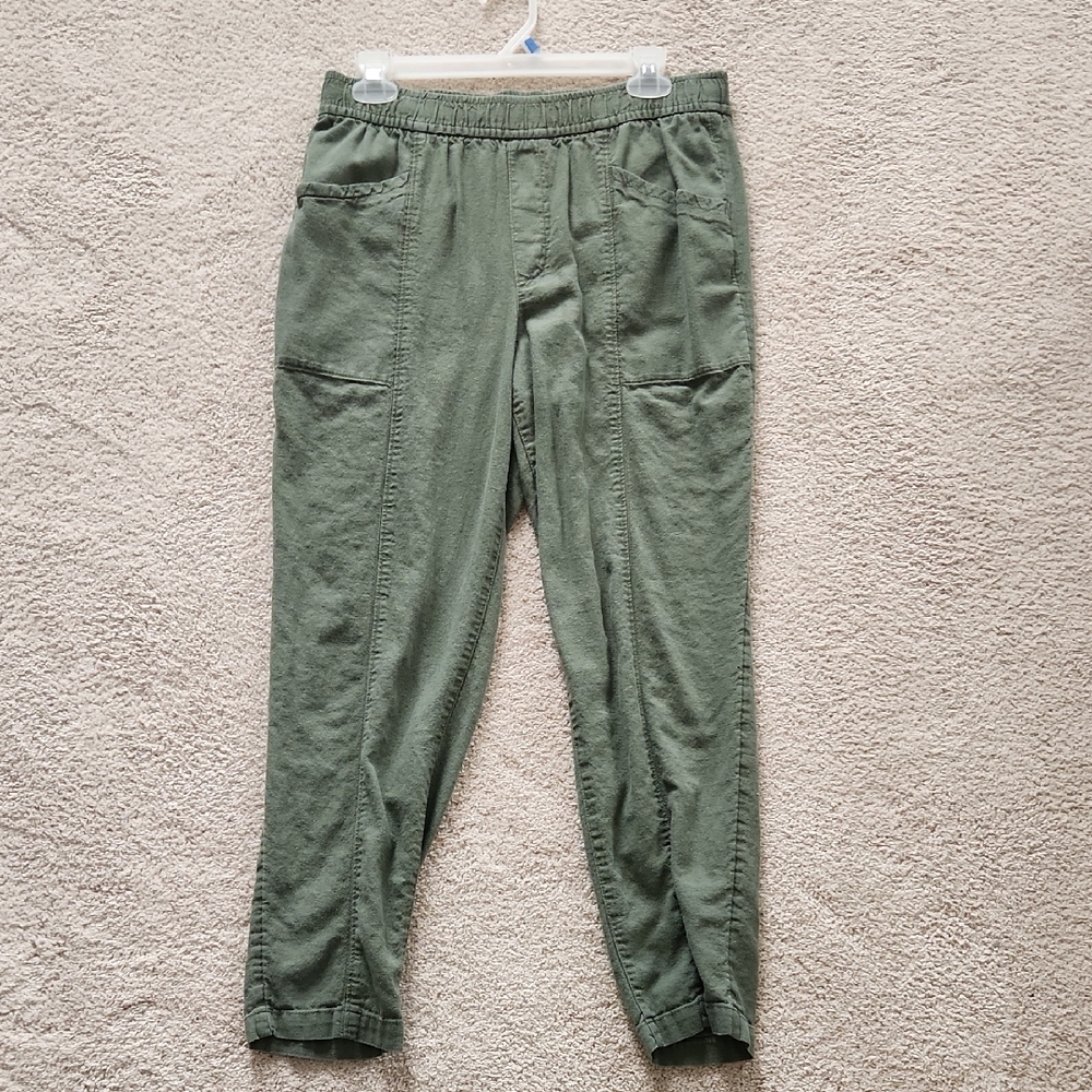 Old Navy Women's Linen Olive Green Straight Leg Pants